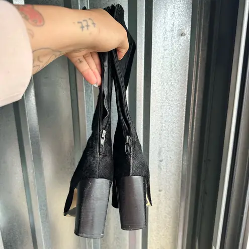 Vintage 90s\y2k Pony Hair Leather Square Toe Boots Size 5.5 Women’s Black