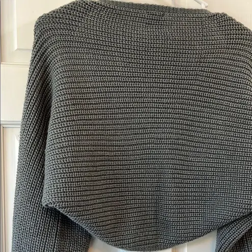 Echo Gray Chunky Knit Open Front Bolero Shrug with Long Sleeves