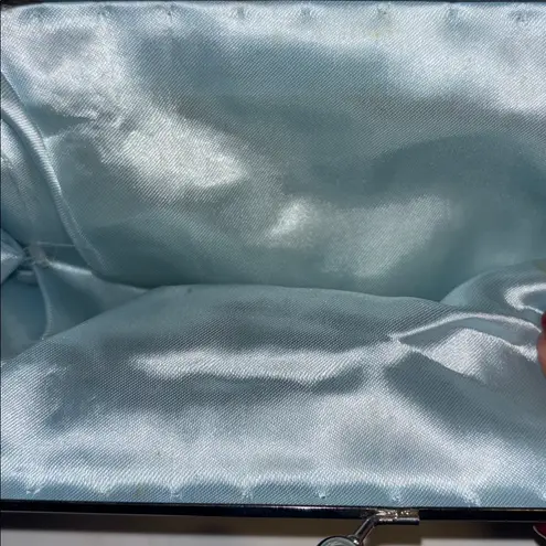 Source Unknown BLUE BEADED FLORAL KISS LOCK SHOULDER BAG SILVER CHAIN CROSSBODY STRAP GORGEOUS