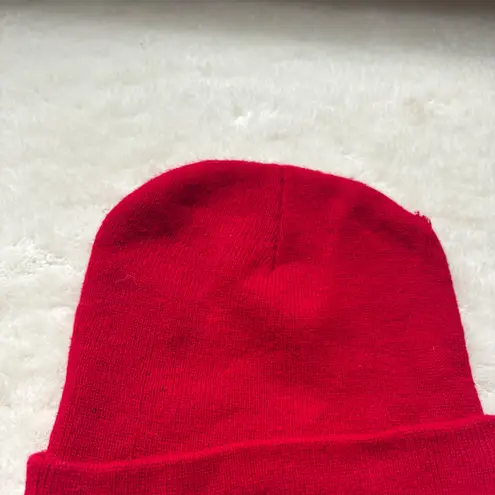 Red Beanie Hat with White W Logo Embroidered Cuffed Knit Winter Warm