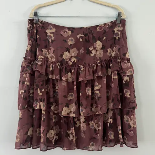 Ralph Lauren NWT Lauren  Georgette Purple Floral Crinkle Tiered Ruffle Skirt