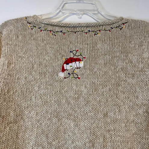 Christopher & Banks Beige Bah Humbug Holiday Sweater with Cat Design Women’s XL