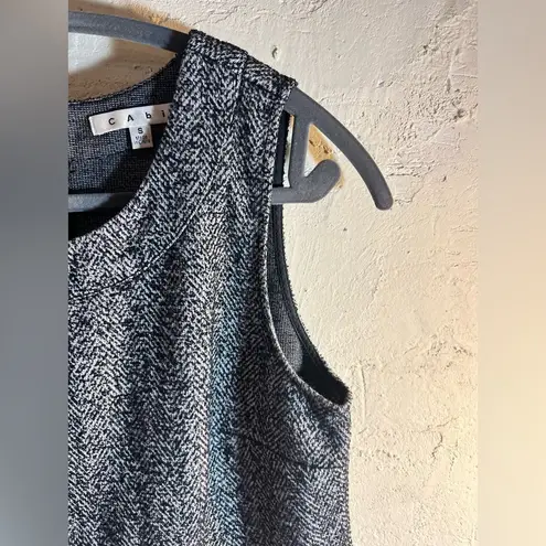 CAbi  tweed top size Small, sleeveless , zipper back—beautiful zip pocket front