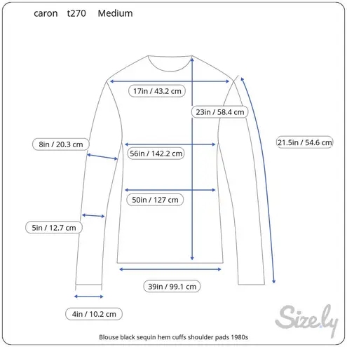 Blouse black sequin hem cuffs shoulder pads 1980s glam Size XL