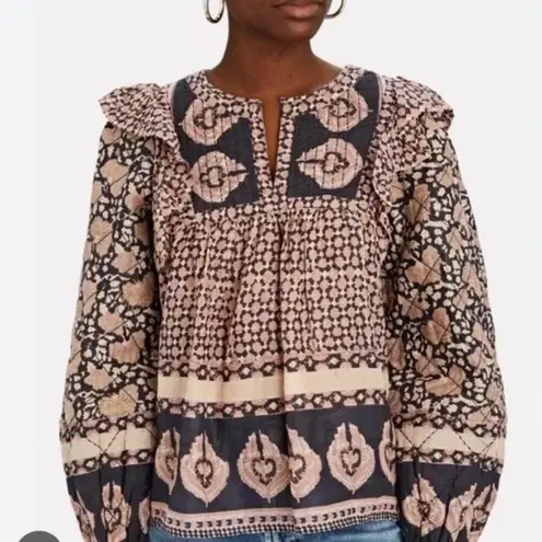 💕SEA NEW YORK💕 Margo Quilted Top ~ 100% Cotton Purple Border Print Large NWOT