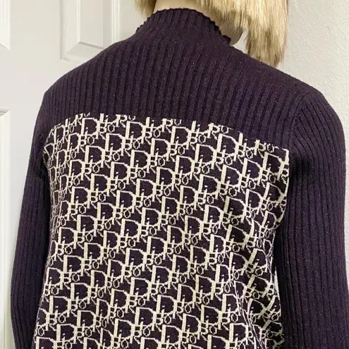 Plum Purple Knit Monogram Print Long Sleeves A