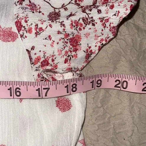 Mason & Belle  Caryn‎ Floral Tassel Tie Short Sleeve Blouse Red White Medium - Image 6