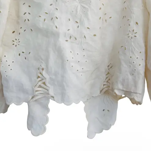 Ralph Lauren double RL 100% linen bohemian eyelet blouse NEW Size 2