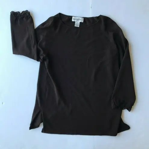 Bloomingdales Vintage Sweater PL Petite Large Chocolate Brown Crochet Tr…