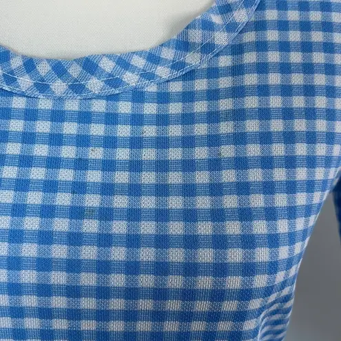 Vintage Blue  and White Gingham Patterned Short Sleeve Top