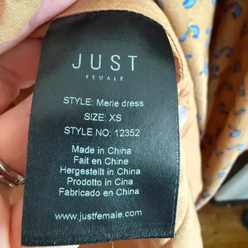 JUST FEMALE Merle Tent Cotton Square Neck Brown Floral Print Dress Extra Small Size XS