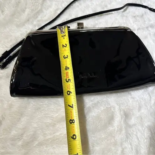 Nicole Miller Vintage  black patent evening bag chain/clutch purse Sleek Chic