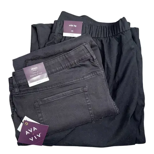 Ava & Viv Women's BUNDLE Mid-Rise Skinny Jeans Black Size 26 and Wide Leg Pants