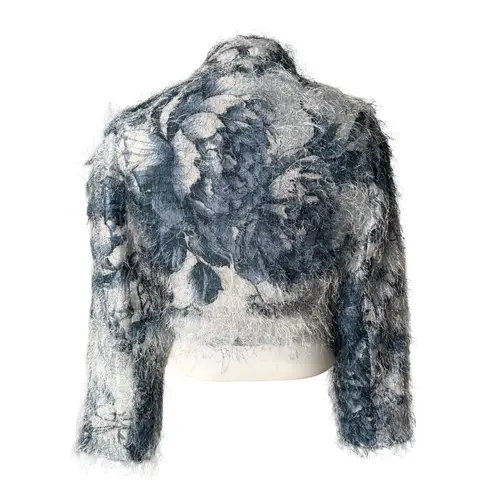 Vintage 90’s Rare Mesmerize Fuzzy Long Eyelash Zip Front Crop Top/Jacket, Sz S Blue