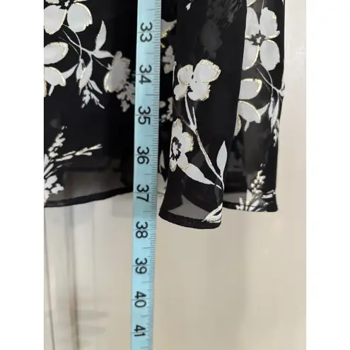 Robbie Bee Chiffon Blk/Cream Floral Midi Dress Size 14 Lined Tie Back Neck