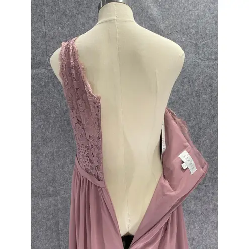 Azazie Demi One Shoulder Dress Lace Bodice Formal Gown Bridesmaid Mauve Size A10