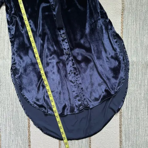 Anthropologie Maeve  Royal Blue Crushed Velvet Tie-Neck Button Down Tunic Shirt 2