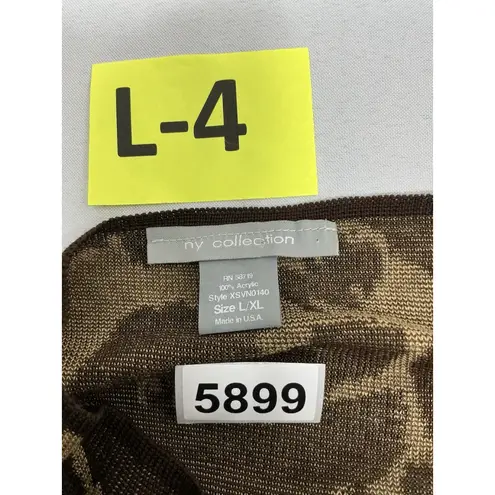 Ny Collection Womans Animal Print Poncho L/XL Brown Beige Wide Neck