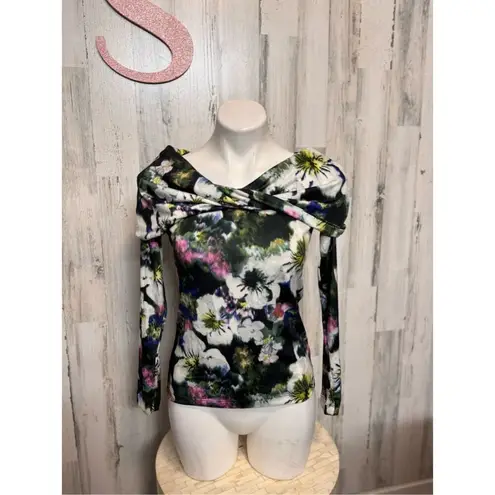 Rachel Rachel Roy Floral Off Shoulder Long Sleeve Top Size SMALL Black