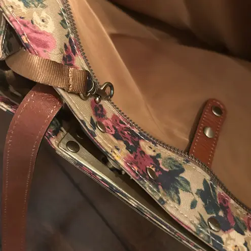 Patricia Nash Antique Rose Coated Linen Canvas Ria Tote Leather trim