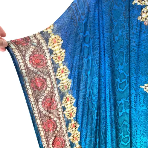 Soft Surroundings Blue Chrystal Embellished V-Neck Kaftan Loungewear Pool Cover