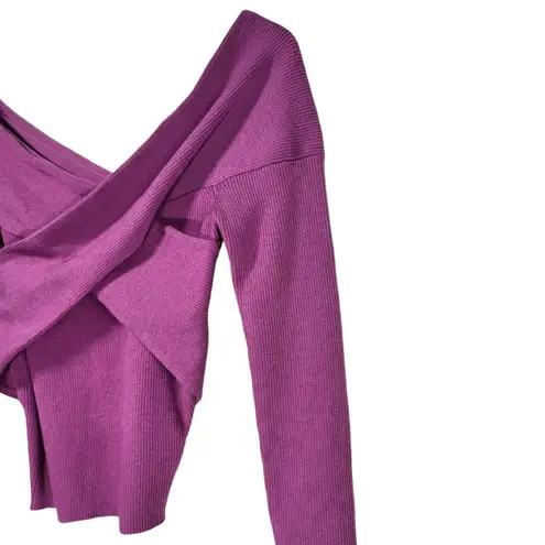 NWT Snidel Wool Blend Ribbed Knit Criss Cross Chest Pullover Sweater in Magenta
