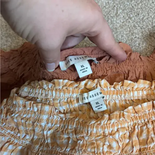 Bundle of 2 Free Assembly Orange & Yellow Gingham Puff Sleeve Tops Size XL