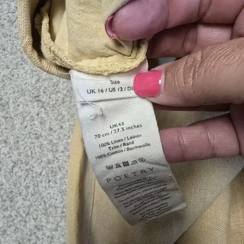 Poetry Women's Linen Tapered Pants Sz 16 US 12 Beige Natural Relaxed Fit Barrel