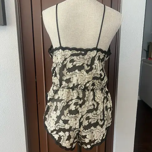 Vintage Escapades Brocade Sheer Bodysuit Romper Black Size M
