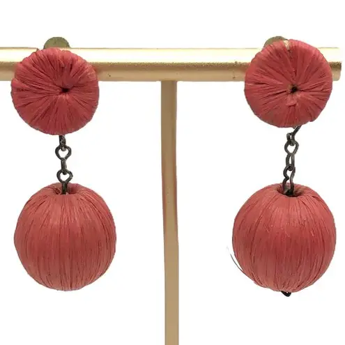 Vintage Pink Thread Wrapped Bauble Ball Drop Dangle Earrings Clip On