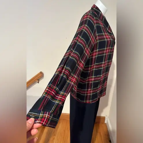 CHELSEA CAMBELL Red Black Blue Green White Plaid Button Down Collared Top Sz MP