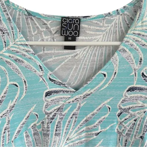 NWT Clara Sun Woo Palm Frond Bell Sleeve Top Size XS Blue