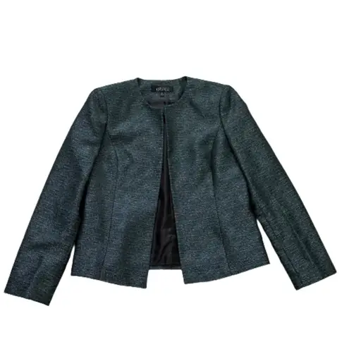 Kasper Blazer Jacket Teal Open Front Long Sleeve Career Business Blazer Size 8