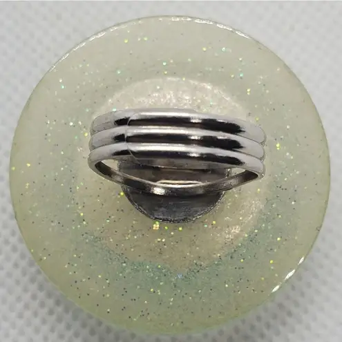 Adjustable White & Blue Sparkly Large Ring Blue