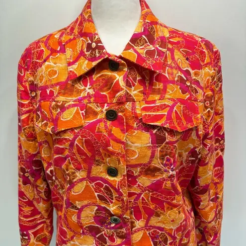 Coldwater Creek Groovy Floral Embroidered w Sequins & Beads Button Front Jacket