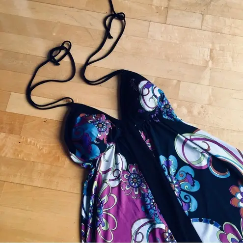 XOXO  Colorful Halter Dress, Sharkbite Hem, Black, Pink, Blue, Neon, Size L