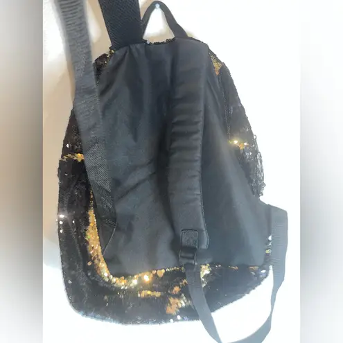 Reversible Black Gold Sequin Pocket Storage Sparkle Shiny AllAround Zip Backpack