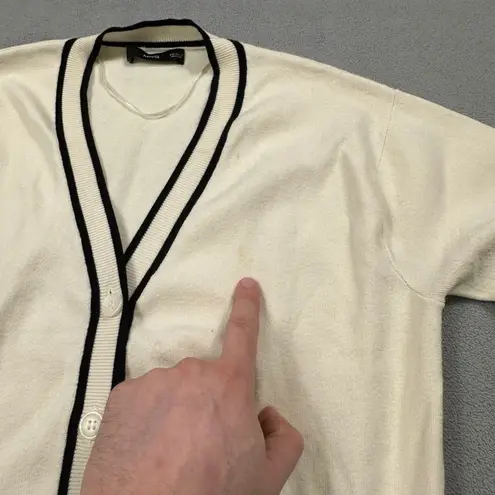 MNG Mango Cardigan Sweater S Womens Cream V Neck Black Trim Casual Knitwear