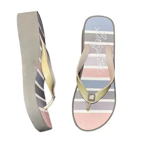 Brighton  PLATFORM FLIP FLOP Shoes Sz 8 in peach/grey/cream.  Excellent Conditi