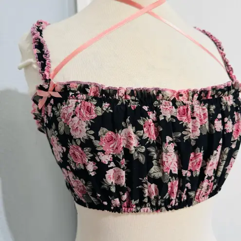Cider Women Floral Black and Pink Spaguetti straps Cropped Tank Top Size S