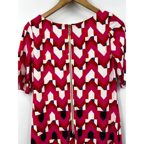 Eliza J Red Geometric Print Short Sleeve Knee Length Shift Dress Size 6P