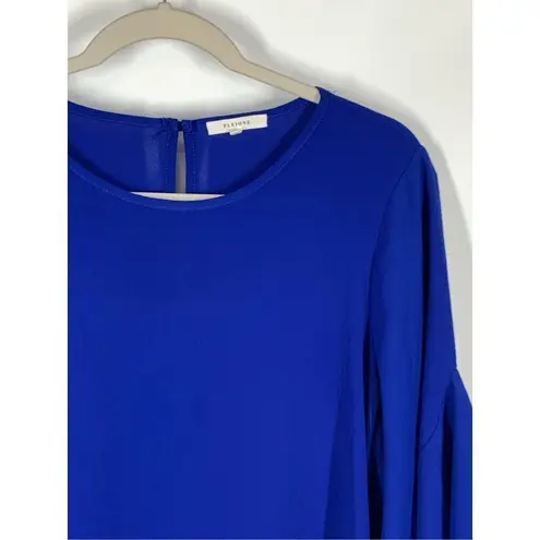 Pleione Women's Bell Sleeve Round Neck Keyhole Back Blouse Blue Medium