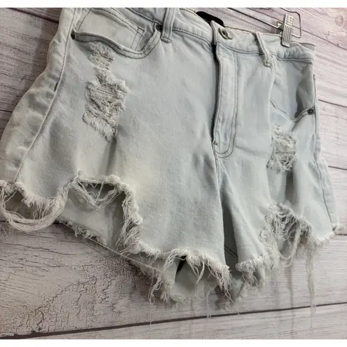 Kendall Kylie Shorts Womens Light Wash Bohemian Destroyed Hippie Fringe 11/30 * Blue Size undefined