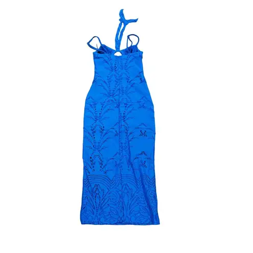 PATBO ROYAL BLUE STRETCH JACQUARD HALTER CUT OUT MIDI DRESS SZ 4