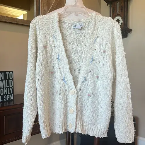 Private Party Vintage Sweater Beige Cardigan Womens M Button Up