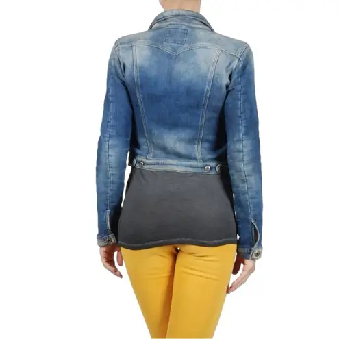 Diesel Fringi NE Denim Jean Jacket Women’s Small Leather Logo Stretch Fitted Y2K