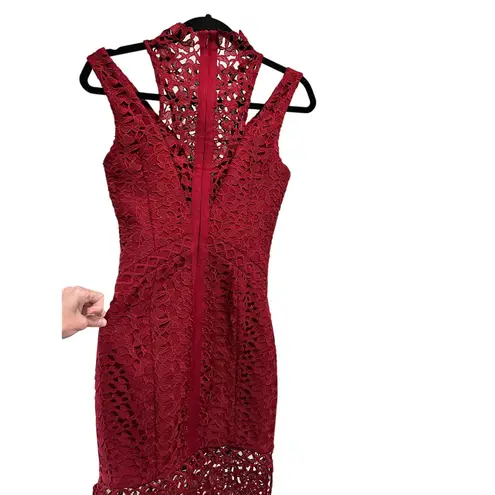 Keepsake Cranberry High Neck Sleeveless Cutout Lace Cocktail Dress Size S $289 Red