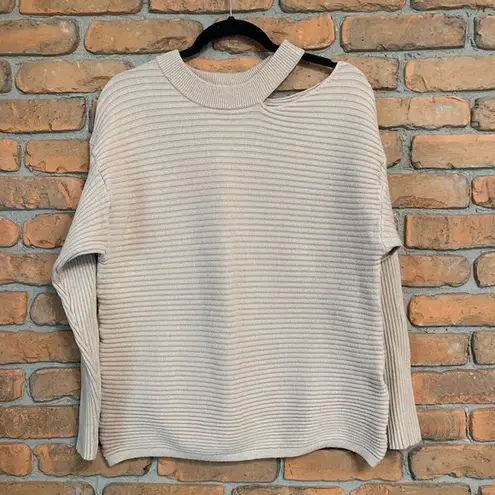 Kirundo Cut Out Sweater Womens Large Beige Ribbed Knit Pullover Long Sleeve Top Tan