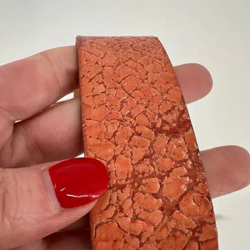 Leighelena Womens Genuine Leather Stingray Wide Jigsaw Cuff Bracelet Orange Tan