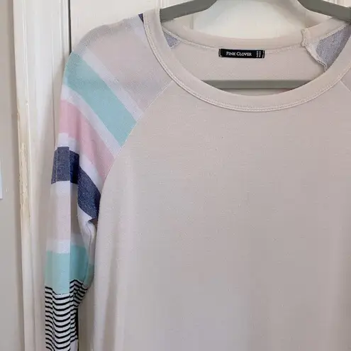 Pink Clover Striped Sleeve Crewneck Top